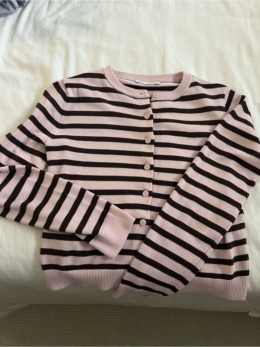 Mango Pink and Brown Striped Button Cardigan